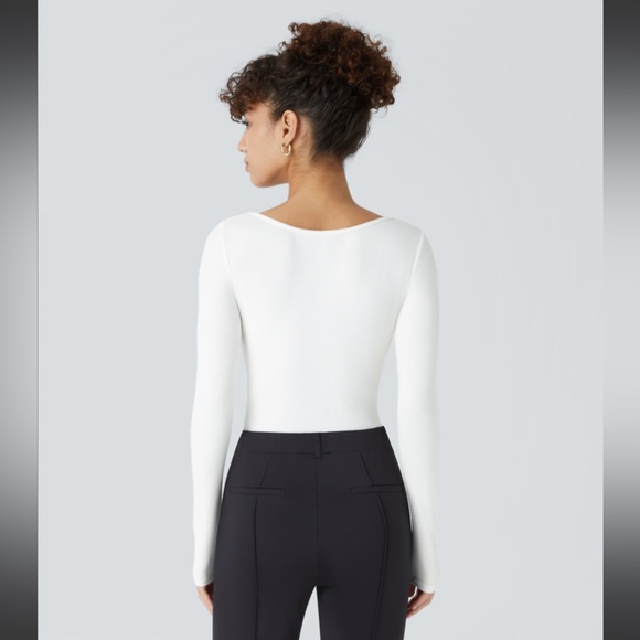 Ribbed Knit Square Neck Long Sleeve Button
Skinny Work Bodysuit - Picture 3 of 6